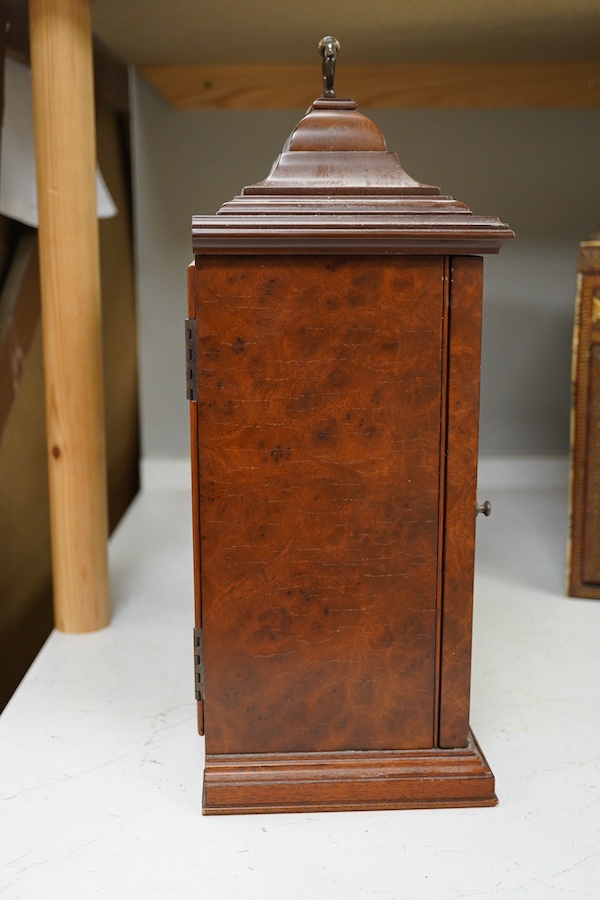 A George III style mahogany eight day chiming bracket clock, 40cm high. Condition - fair, unchecked if working